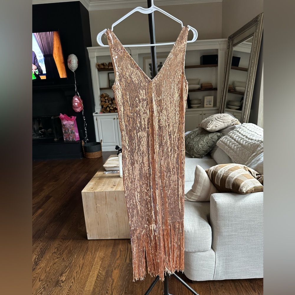 Sequin fringe formal dress small